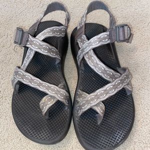 gray patterned chacos